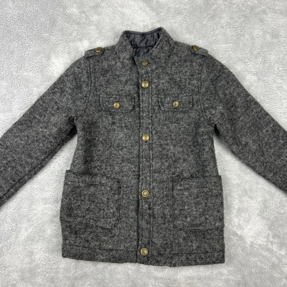 MAYORAL Gray Wool Blend Military‎ Look Button Zip Pea Coat Jacket Boys 7